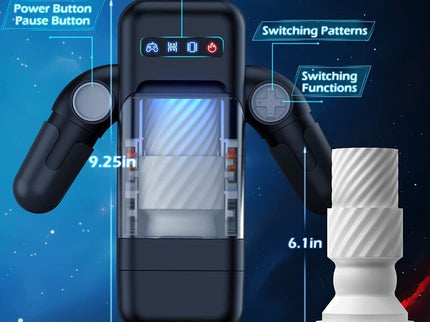 GAME CUP - THRUSTING VIBRATION MASTURBATOR WITH HEATING FUNCTION AND MOBILE SUPPORT - BLACK