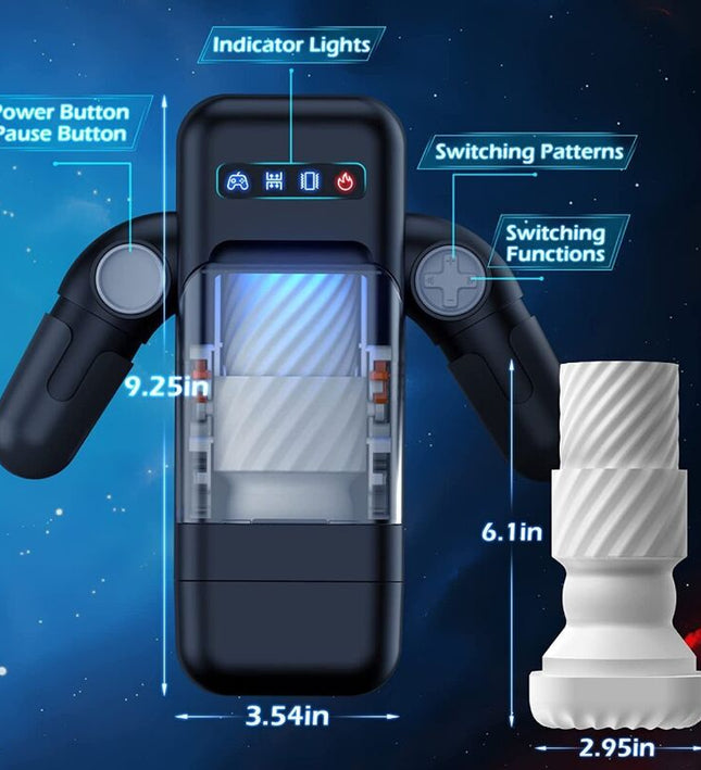 GAME CUP - THRUSTING VIBRATION MASTURBATOR WITH HEATING FUNCTION AND MOBILE SUPPORT - BLACK