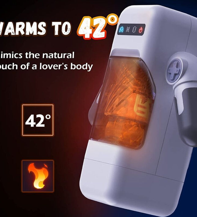 GAME CUP - THRUSTING VIBRATION MASTURBATOR WITH HEATING FUNCTION AND MOBILE SUPPORT - BLACK