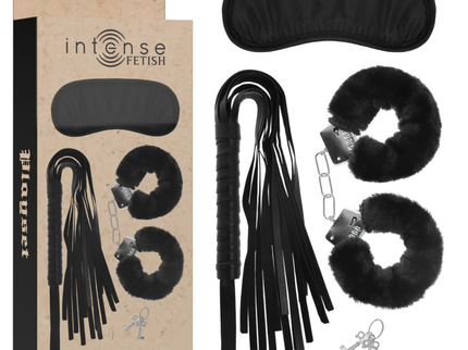 INTENSE - FETISH EROTIC PLAYSET 1 WITH HANDCUFFS, BLIND MASK AND FLOGGER