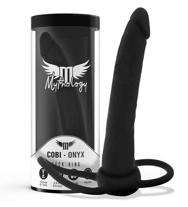 MYTHOLOGY - COBI ONYX ANAL DILDO WITH COCK AND TESTICLE RING 13 SILICONE CM