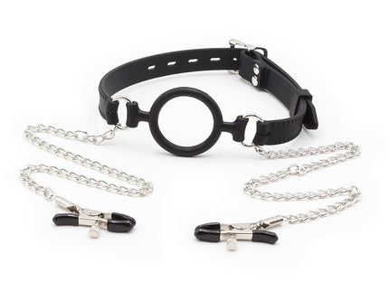 OHMAMA FETISH - RING GAG WITH CHAINS AND NIPPLE CLAMPS