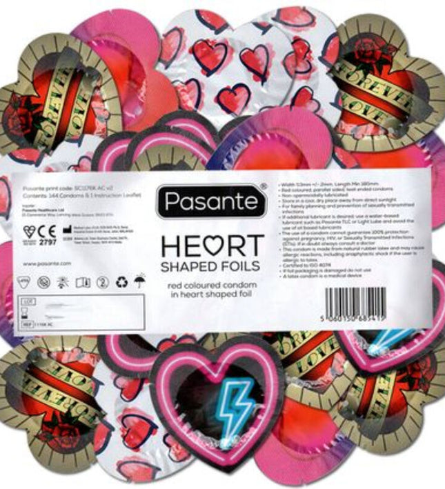 PASANTE - CONDOMS RED HEART SHAPE BAG 144 UNITS