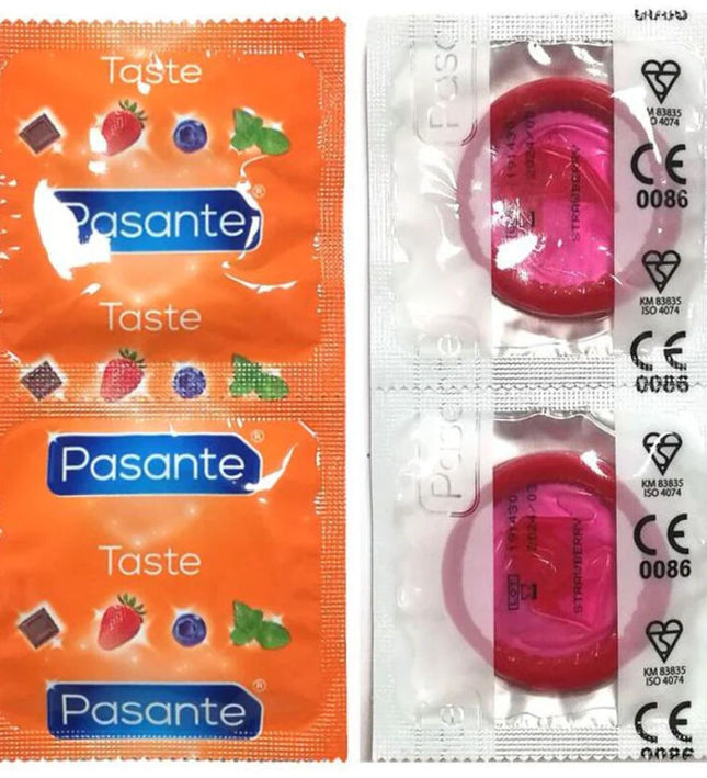PASANTE - CONDOMS FLAVOR STRAWBERRY BAG 144 UNITS
