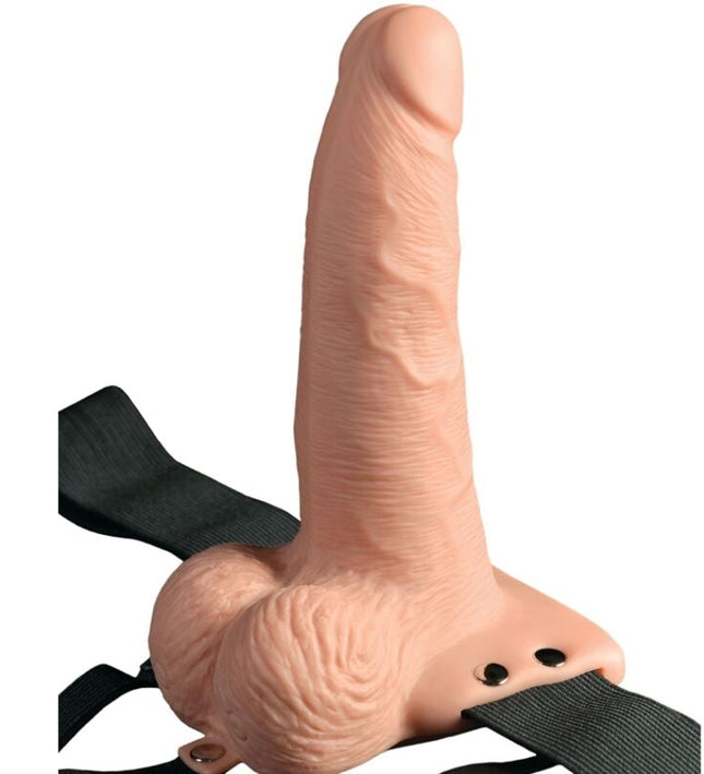 FETISH FANTASY SERIES - ADJUSTABLE HARNESS REMOTE CONTROL REALISTIC PENIS WITH RECHARGEABLE TESTICLES AND VIBRATOR 15 CM