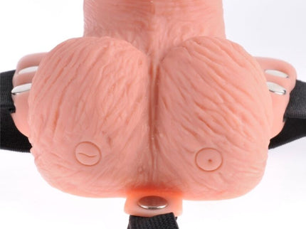 FETISH FANTASY SERIES - ADJUSTABLE HARNESS REMOTE CONTROL REALISTIC PENIS WITH RECHARGEABLE TESTICLES AND VIBRATOR 15 CM