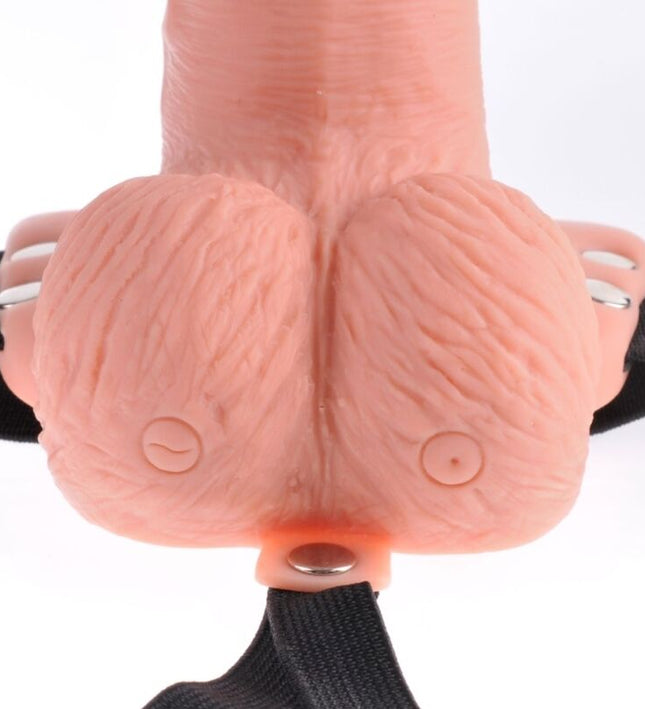 FETISH FANTASY SERIES - ADJUSTABLE HARNESS REMOTE CONTROL REALISTIC PENIS WITH RECHARGEABLE TESTICLES AND VIBRATOR 15 CM