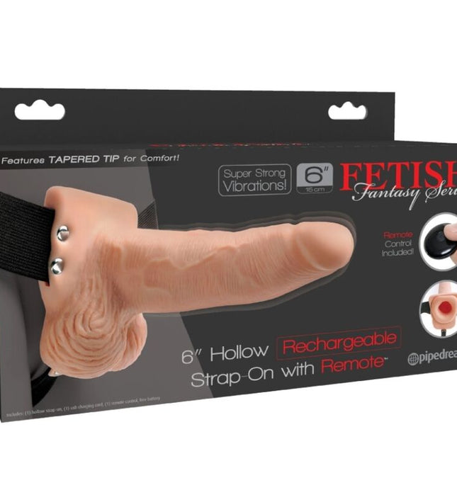 FETISH FANTASY SERIES - ADJUSTABLE HARNESS REMOTE CONTROL REALISTIC PENIS WITH RECHARGEABLE TESTICLES AND VIBRATOR 15 CM