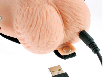 FETISH FANTASY SERIES - ADJUSTABLE HARNESS REMOTE CONTROL REALISTIC PENIS WITH RECHARGEABLE TESTICLES AND VIBRATOR 15 CM