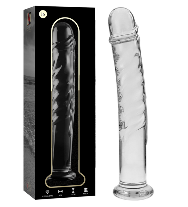 NEBULA SERIES BY IBIZA - MODEL 16 DILDO BOROSILICATE GLASS CLEAR 18.5 CM -O- 3 CM