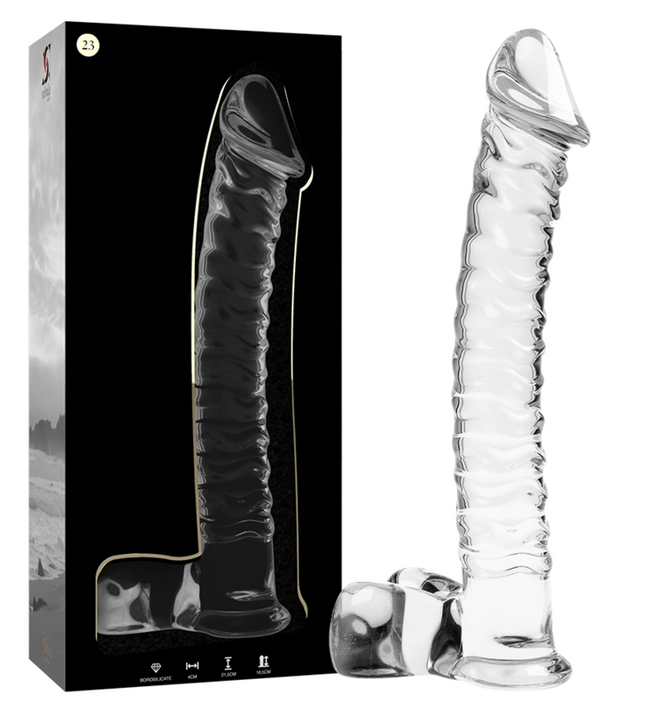 NEBULA SERIES BY IBIZA - MODEL 23 DILDO BOROSILICATE GLASS CLEAR 21.5 CM -O- 4 CM