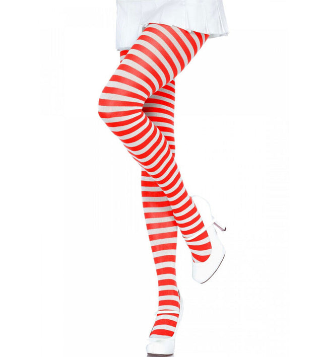 LEG AVENUE - WHITE/RED STRIPED TIGHTS