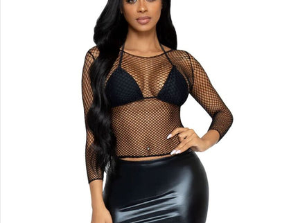LEG AVENUE - FISHNET LONG SLEEVE T-SHIRT BLACK