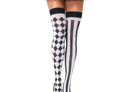 LEG AVENUE - BLACK/WHITE ARLEQUIN HIGH SOCKS