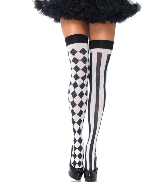LEG AVENUE - BLACK/WHITE ARLEQUIN HIGH SOCKS