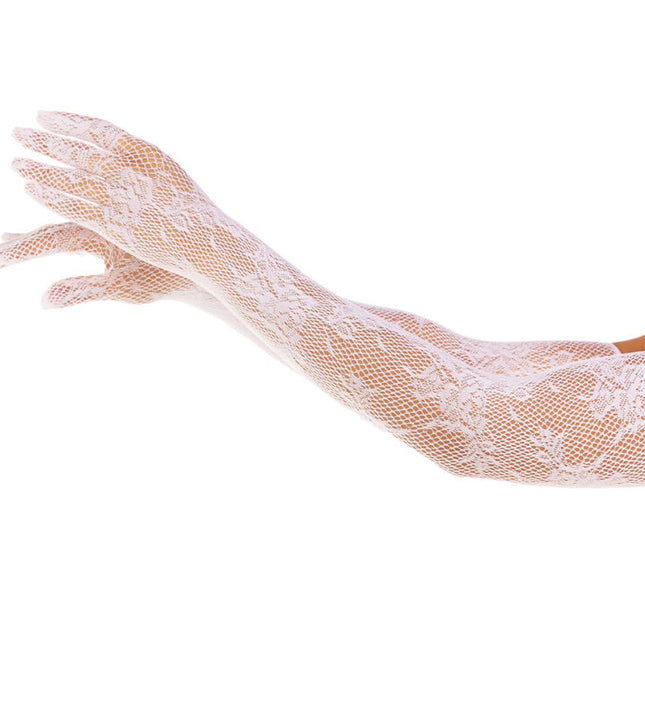 LEG AVENUE - RED FLORAL GLOVES BLACK