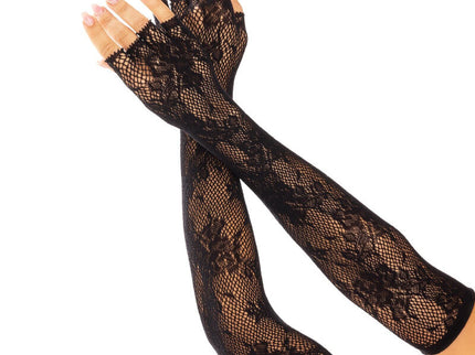 LEG AVENUE - FLORAL NETWORK FINGERLESS GLOVES BLACK