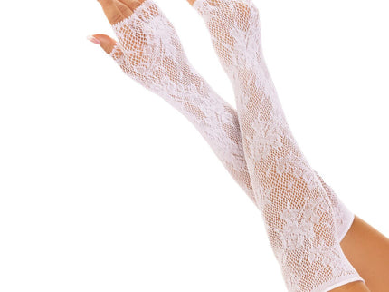 LEG AVENUE - FLORAL NETWORK FINGERLESS GLOVES WHITE