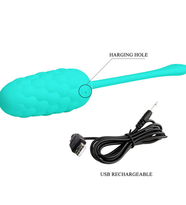 PRETTY LOVE - VIBRATING EGG WITH AQUA GREEN RECHARGEABLE MARINE TEXTURE