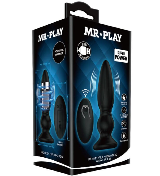 MR PLAY - POWERFUL VIBRATOR REMOTE CONTROL ANAL PLUG BLACK