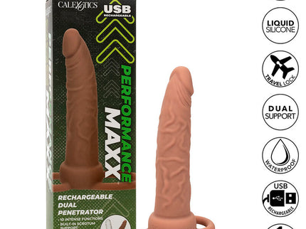 CALEXOTICS - PERFORMANCE MAXX RECHARGABLE DUAL PENETRATOR BROWN SKIN