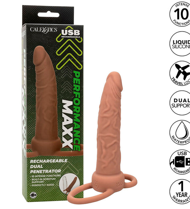 CALEXOTICS - PERFORMANCE MAXX RECHARGABLE DUAL PENETRATOR BROWN SKIN