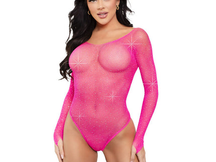 LEG AVENUE - CRYSTALIZED LONG SLEEVE BODYSUIT FUCHSIA
