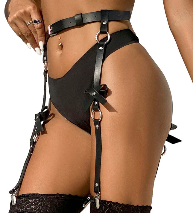 SUBBLIME - LEATHER CHAINLEG HARNESS BLACK ONE SIZE