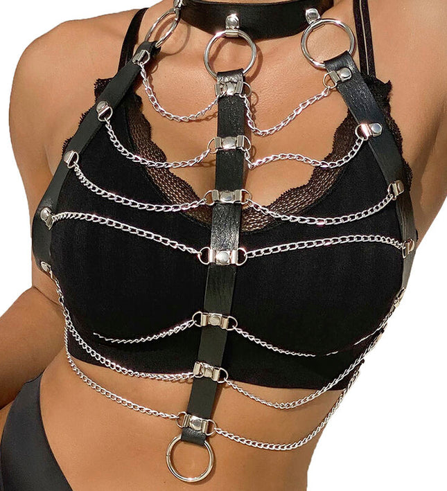 SUBBLIME - CHEST HARNESS LEATHER CHAINS BLACK ONE SIZE