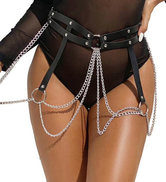 SUBBLIME - LEATHER RING CHAINBELT BLACK ONE SIZE