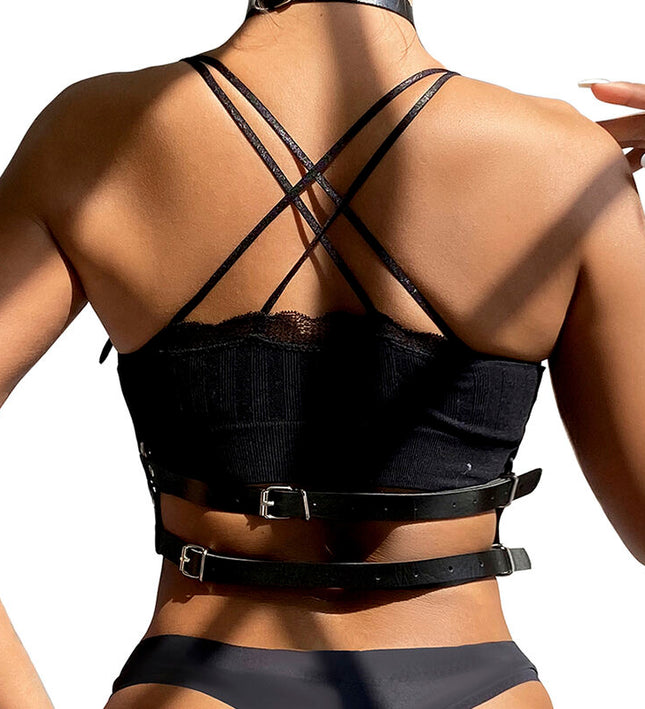 SUBBLIME - LEATHER RING CHEST HARNESS BLACK ONE SIZE