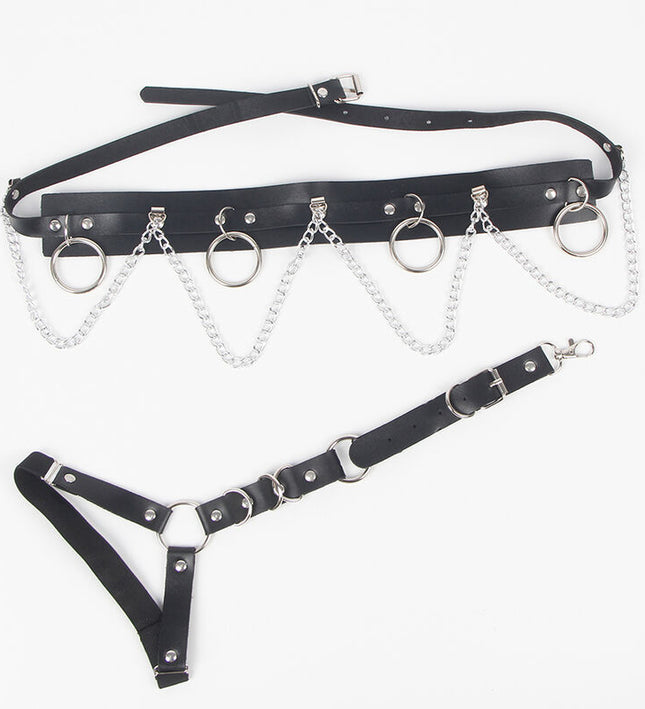 SUBBLIME - BELT AND GARTER HARNESS WITH RINGS AND CHAINDETAIL ONE SIZE