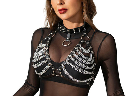 SUBBLIME - HARNESS BRA AND NECKLACE WITH CHAINS ONE SIZE