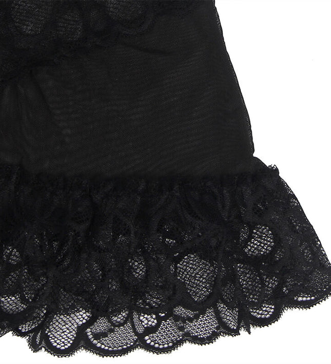 SUBBLIME - BABYDOLL WITH ADJUSTABLE STRAPS AND TRANSPARENT LACE FLORAL PRINT BLACK S/M