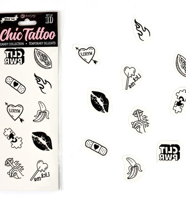SECRET PLAY - SET OF 10 CANDY COLLECTION TEMPORARY TATTOOS