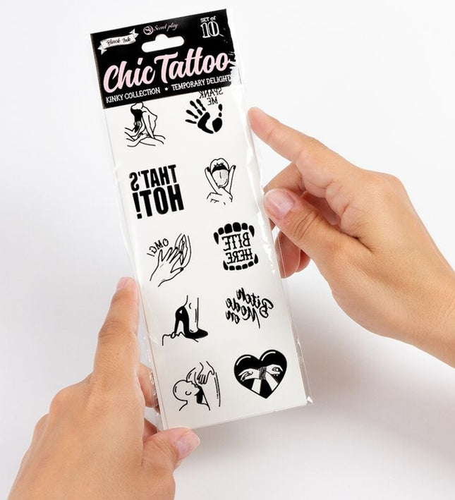 SECRET PLAY - SET OF 10 TEMPORARY TATTOOS KINKY COLLECTION