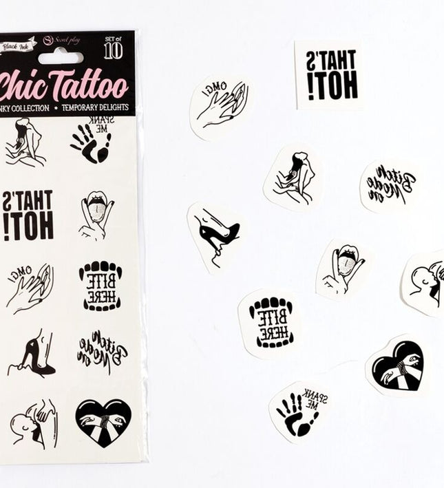 SECRET PLAY - SET OF 10 TEMPORARY TATTOOS KINKY COLLECTION