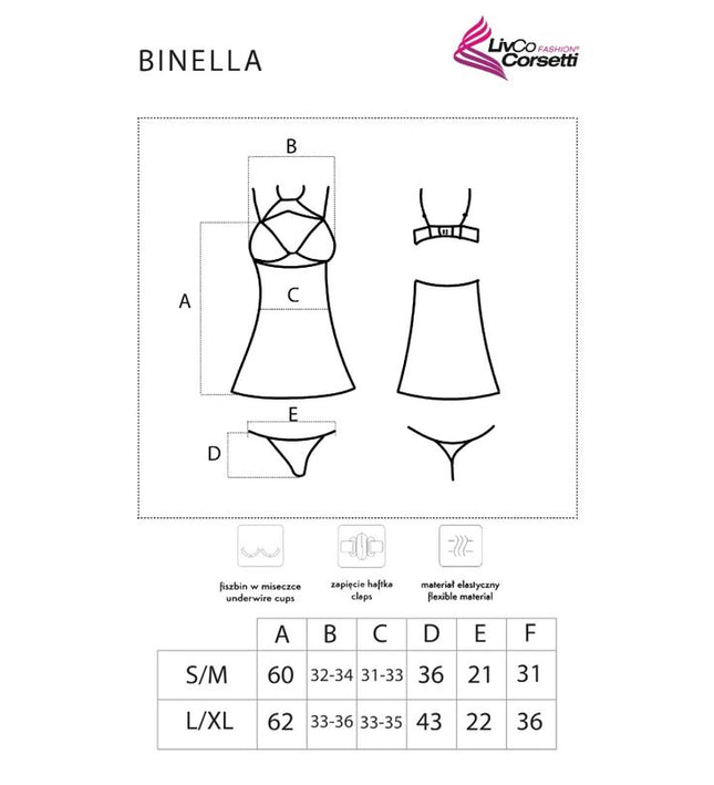 LIVCO CORSETTI FASHION - BINELLA SET BABYDOLL + THONG BLACK