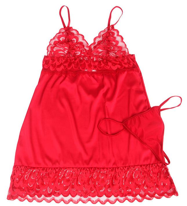 SUBBLIME - SATIN BABYDOLL WITH LACE RED S/M