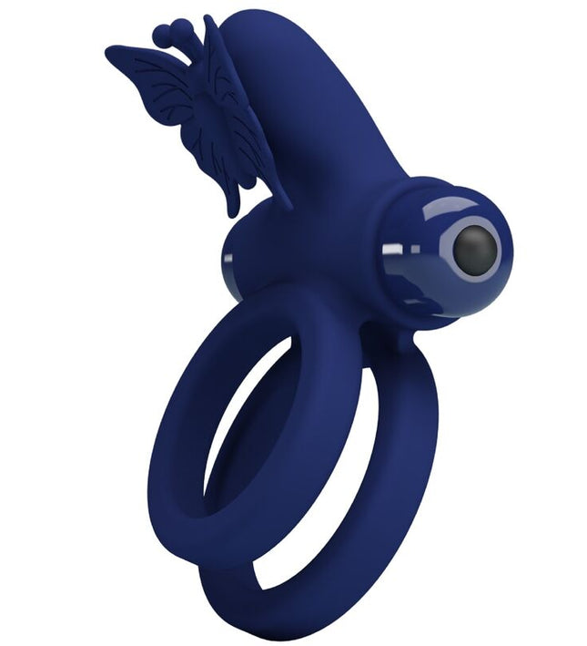 PRETTY LOVE - JAMELE DOUBLE RING WITH VIBRATION & BUTTERFLY STIMULATOR BLUE