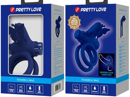 PRETTY LOVE - JAMELE DOUBLE RING WITH VIBRATION & BUTTERFLY STIMULATOR BLUE