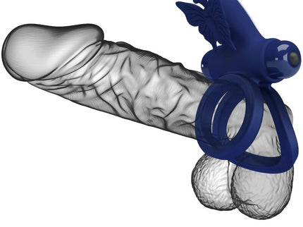 PRETTY LOVE - JAMELE DOUBLE RING WITH VIBRATION & BUTTERFLY STIMULATOR BLUE