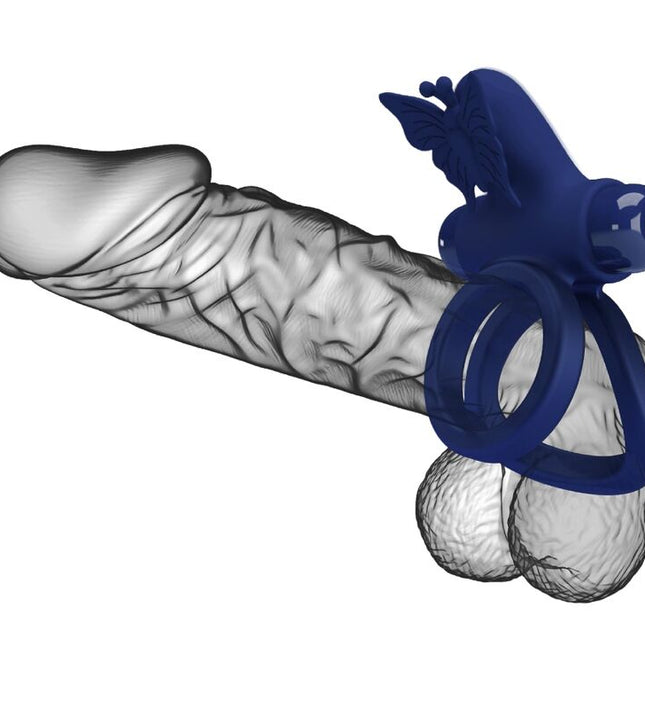 PRETTY LOVE - JAMELE DOUBLE RING WITH VIBRATION & BUTTERFLY STIMULATOR BLUE