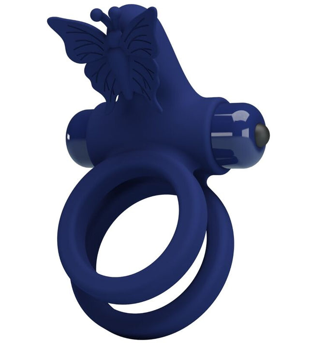 PRETTY LOVE - JAMELE DOUBLE RING WITH VIBRATION & BUTTERFLY STIMULATOR BLUE