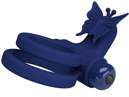 PRETTY LOVE - JAMELE DOUBLE RING WITH VIBRATION & BUTTERFLY STIMULATOR BLUE