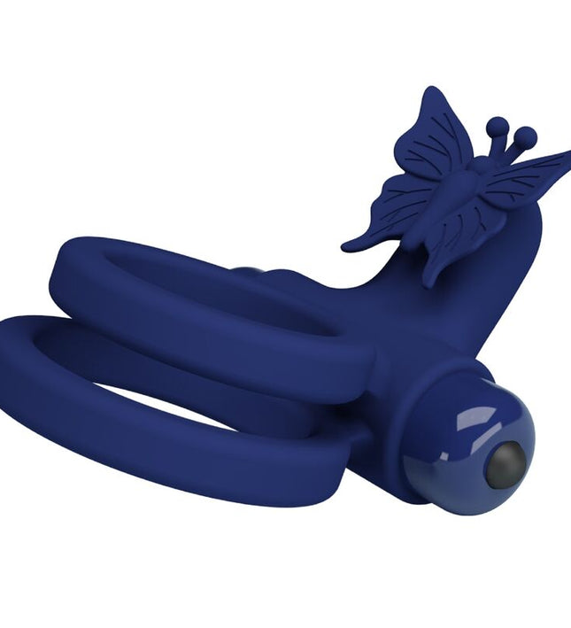 PRETTY LOVE - JAMELE DOUBLE RING WITH VIBRATION & BUTTERFLY STIMULATOR BLUE