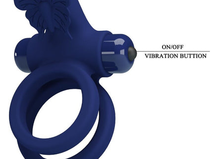 PRETTY LOVE - JAMELE DOUBLE RING WITH VIBRATION & BUTTERFLY STIMULATOR BLUE