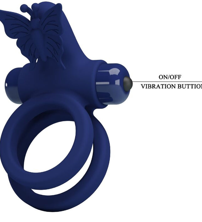 PRETTY LOVE - JAMELE DOUBLE RING WITH VIBRATION & BUTTERFLY STIMULATOR BLUE