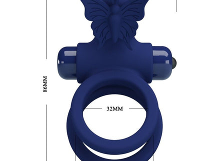 PRETTY LOVE - JAMELE DOUBLE RING WITH VIBRATION & BUTTERFLY STIMULATOR BLUE