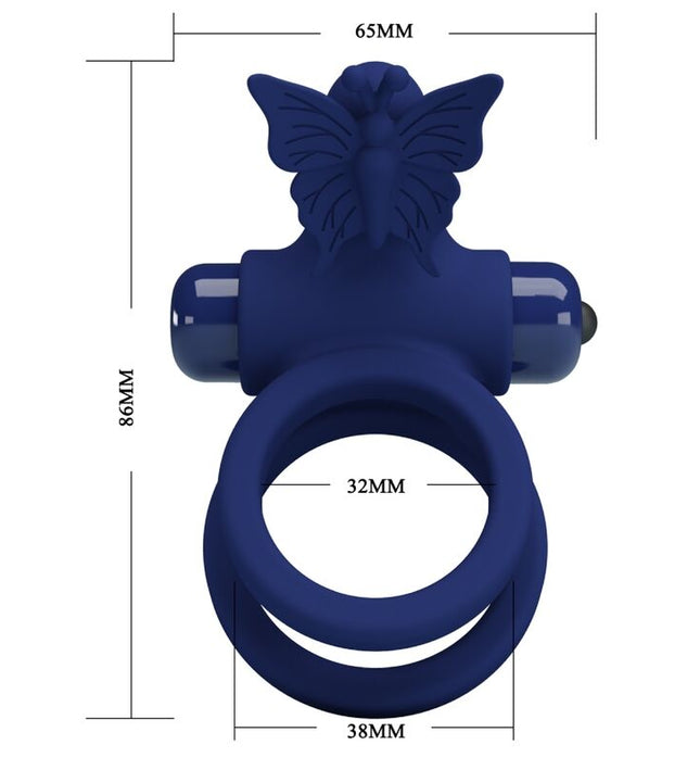 PRETTY LOVE - JAMELE DOUBLE RING WITH VIBRATION & BUTTERFLY STIMULATOR BLUE